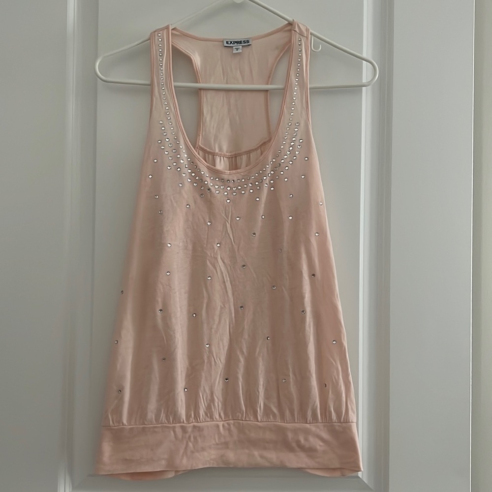 Express peach colored tank with sparkles size M